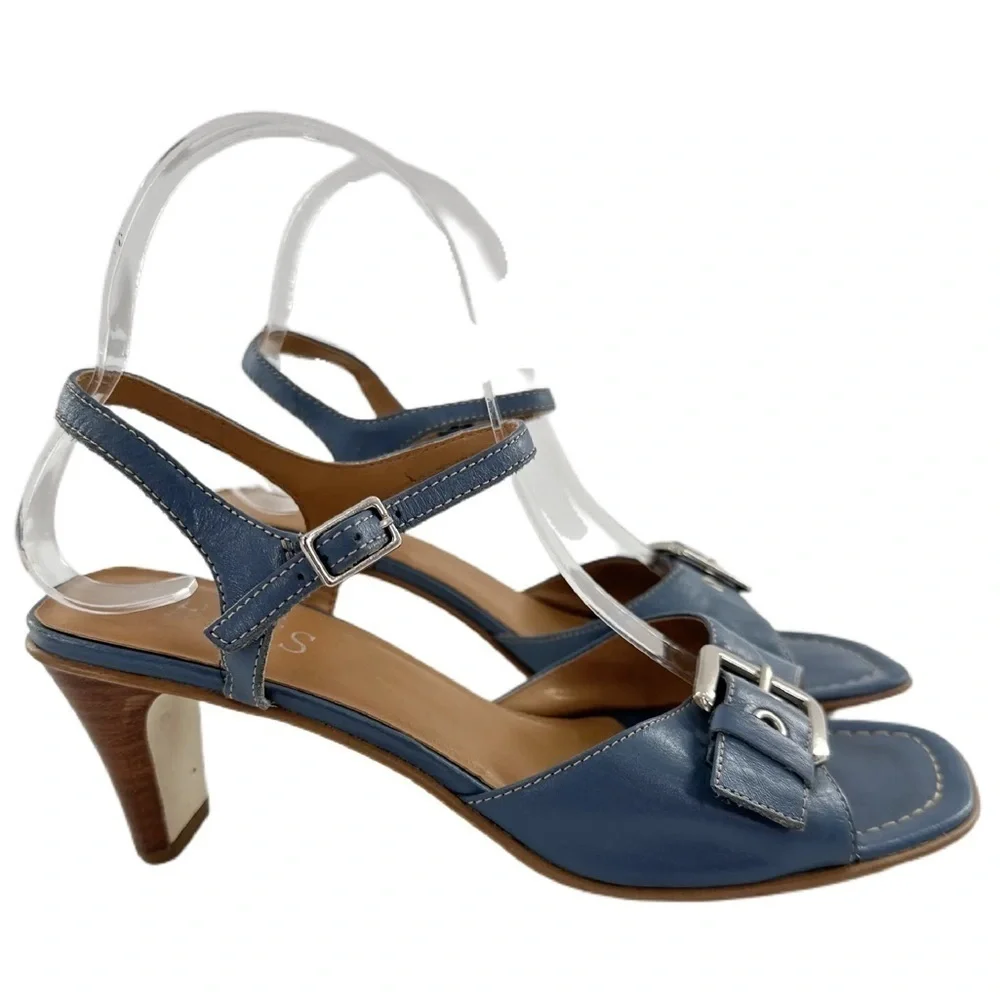 Bass womens heels size 8 cornflower blue leather buckle vintage 90s Y2k